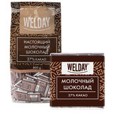 Шоколад порционный WELDAY (ВЭЛДЭЙ) "Молочный 27%", 800 г (160 плиток по 5 г), пакет