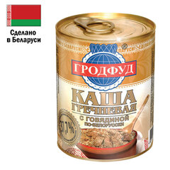 Каша гречневая ГРОДФУД с говядиной, 340 г, доля мяса 37,7%, БЕЛАРУСЬ, жестяная банка