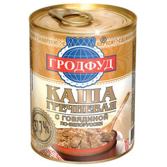 Каша гречневая ГРОДФУД с говядиной, 340 г, доля мяса 37,7%, БЕЛАРУСЬ, жестяная банка