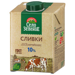 Сливки СЕЛО ЗЕЛЁНОЕ жирность 10%, 500 г, стерилизованные