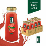 Сок Томатный IL PRIMO с солью, восстановленный, с мякотью в стеклянной бутылке 0,2л