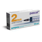 Шприц 3-х компонентный PASCAL, 2 мл, КОМПЛЕКТ 10 шт., в коробке, игла 0,6х30 - 23G