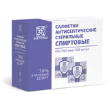 Спиртовые салфетки антисептические 60х100 мм КОМПЛЕКТ 100 шт., АСЕПТИКА, короб