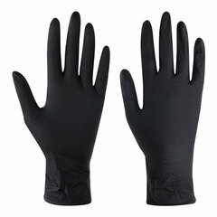 Перчатки нитриловые сверхпрочные с текстурой SFM MEGA TEX BLACK, Германия, 25 пар (50 штук), размер 8-9 (большой)