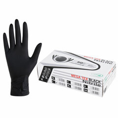 Перчатки нитриловые сверхпрочные с текстурой SFM MEGA TEX BLACK, Германия, 25 пар (50 штук), размер 8-9 (большой)
