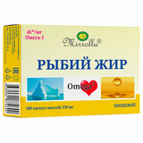 Рыбий жир пищевой 370 мг, источник ПНЖК Омега-3, капсулы 100 шт., БАД, МИРРОЛЛА