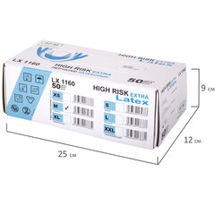 Перчатки латексные смотровые сверхпрочные SFM HIGH RISK LX 1160, Германия, 25 пар (50 штук), размер 7-8, M (средний)