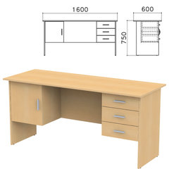 Стол письменный &laquo;Канц&raquo;, 1600&times;600&times;750 мм, 2 тумбы, комбинированный, цвет бук невский, СК29.10