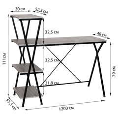 Стол на металлокаркасе BRABIX &laquo;LOFT CD-004&raquo;, 1200&times;535&times;1110 мм, 3 полки, цвет дуб антик, 641219