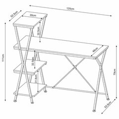 Стол на металлокаркасе BRABIX &laquo;LOFT CD-004&raquo;, 1200&times;535&times;1110 мм, 3 полки, цвет дуб натуральный, 641220