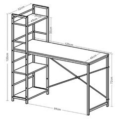 Стол на металлокаркасе BRABIX &laquo;LOFT CD-005&raquo;, 1200&times;520&times;1200 мм, 3 полки, цвет морёный дуб, 641221