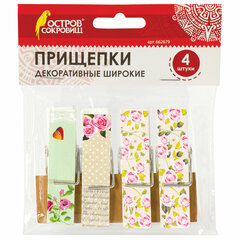 Прищепки декоративные широкие &laquo;Шебби-шик&raquo;, 4 штуки, 7,2 см, ассорти, ОСТРОВ СОКРОВИЩ, 662679