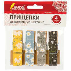 Прищепки декоративные широкие &laquo;Ромашки&raquo;, 4 штуки, 7,2 см, ассорти, ОСТРОВ СОКРОВИЩ, 662680