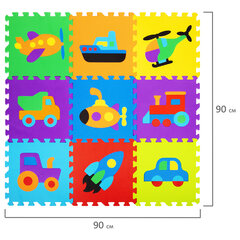Коврик-пазл 0,9&times;0,9 м, мягкий, &laquo;Машинки&raquo;, 9 элементов, 30&times;30 см, толщина 1 см, ЮНЛАНДИЯ, 664667