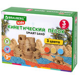 Песок для лепки кинетический, 3 цвета, 3 кг, коробка-песочница, BRAUBERG KIDS, 666009