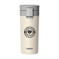 Термокружка 380 мл JOYLUX (ДЖОЙЛЮКС) CLASSIC COFFEE, нержавеющая сталь SUS304, бежевый с принтом, 700273