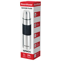 Термос 1 л, BOOMHOUSE (БУМХАУС) CLASSIC, нержавеющая сталь SUS304, черный силиконовый рукав, крышка/<wbr/>кружка, 700308
