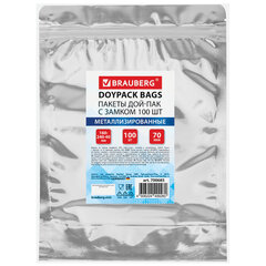 Пакеты дой-пак с замком ZIP LOCK, металлизированная + прозрачная стенка, 160&times;240 + 40 мм, КОМПЛЕКТ 100 штук, 70 мкм, BRAUBERG, 700685