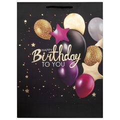 Пакет подарочный (1 штука) 33&times;13&times;45 см (XL), &laquo;Happy Birthday&raquo;, черный, фольга, ЗОЛОТАЯ СКАЗКА, 700857