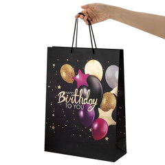 Пакет подарочный (1 штука) 33&times;13&times;45 см (XL), &laquo;Happy Birthday&raquo;, черный, фольга, ЗОЛОТАЯ СКАЗКА, 700857