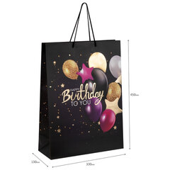Пакет подарочный (1 штука) 33&times;13&times;45 см (XL), &laquo;Happy Birthday&raquo;, черный, фольга, ЗОЛОТАЯ СКАЗКА, 700857