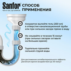 Средство для прочистки канализационных труб на кухне 1 кг, SANFOR гель