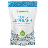 Соль для ванн 1 кг, SYNERGETIC "Детокс и расслабление", морская, натуральная