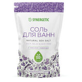 Соль для ванн 1 кг, SYNERGETIC "Детокс и расслабление", морская с лавандой, натуральная