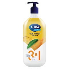 Гель-смузи для душа 3 в 1 для тела, рук и ванны 1 л, AURA FAMILY &laquo;Дыня, ананас, персик&raquo;, дозатор