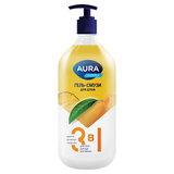 Гель-смузи для душа 3 в 1 для тела, рук и ванны 1 л, AURA FAMILY "Дыня, ананас, персик", дозатор