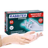 Перчатки виниловые универсальные 50 пар (100 шт.), размер M (средний), белые, RABBITEX (РАББИТЕКС) Standard, 702164