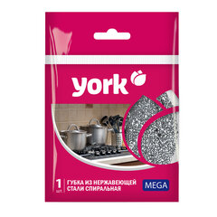 Губка (мочалка) металлическая, спиральная, 40 г, МЕГА, для посуды, гриля, плиты, YORK, 002030