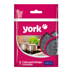 Губка (мочалка) металлическая, 40 г, МЕГА, для посуды, гриля, плиты, YORK, 003030