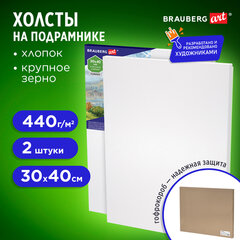 Холсты на подрамнике в коробе, КОМПЛЕКТ 2 шт. (30&times;40 см) 440 г/<wbr/>м<sup>2</sup>, грунт, 100% хлопок, BRAUBERG ART CLASSIC, 880337
