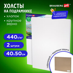Холсты на подрамнике в коробе, КОМПЛЕКТ 2 шт. (40&times;50 см) 440 г/<wbr/>м<sup>2</sup>, грунт, 100% хлопок, BRAUBERG ART CLASSIC, 880338