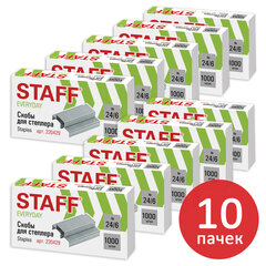 Скобы для степлера №24/<wbr/>6, КОМПЛЕКТ 10 пачек по 1000 штук, ВЫГОДНАЯ УПАКОВКА, STAFF, 880503
