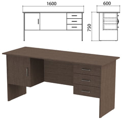 Стол письменный &laquo;Канц&raquo;, 1600&times;600&times;750 мм, 2 тумбы, комбинированный, цвет венге (КОМПЛЕКТ)